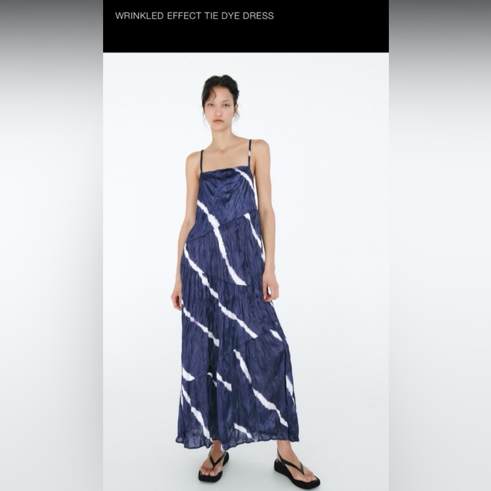 Zara Navy and White Tie-Dye Maxi Dress